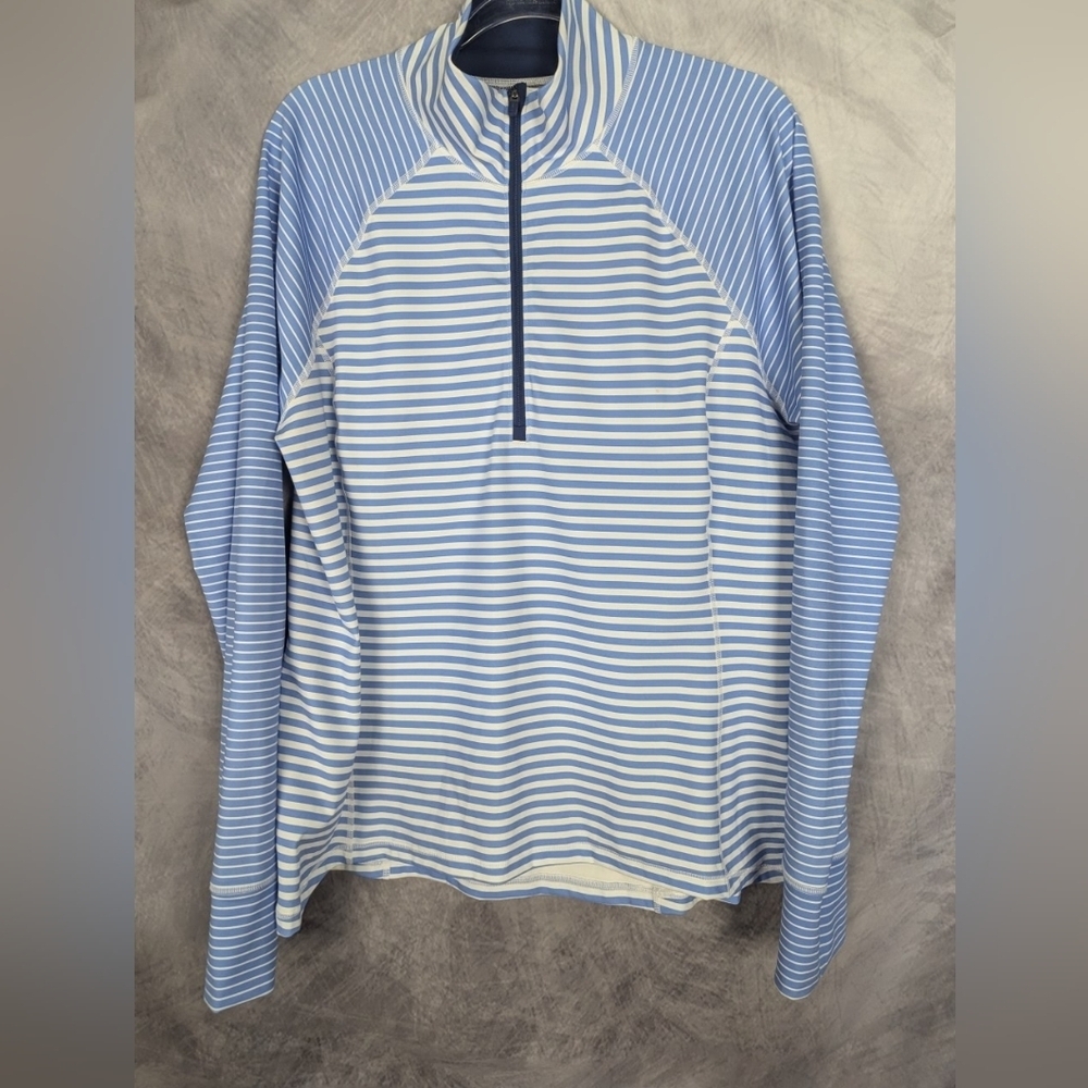 J Crew Cloud XXL stretch Half Zip Pullover Light Blue/White Stripes Thumb Holes